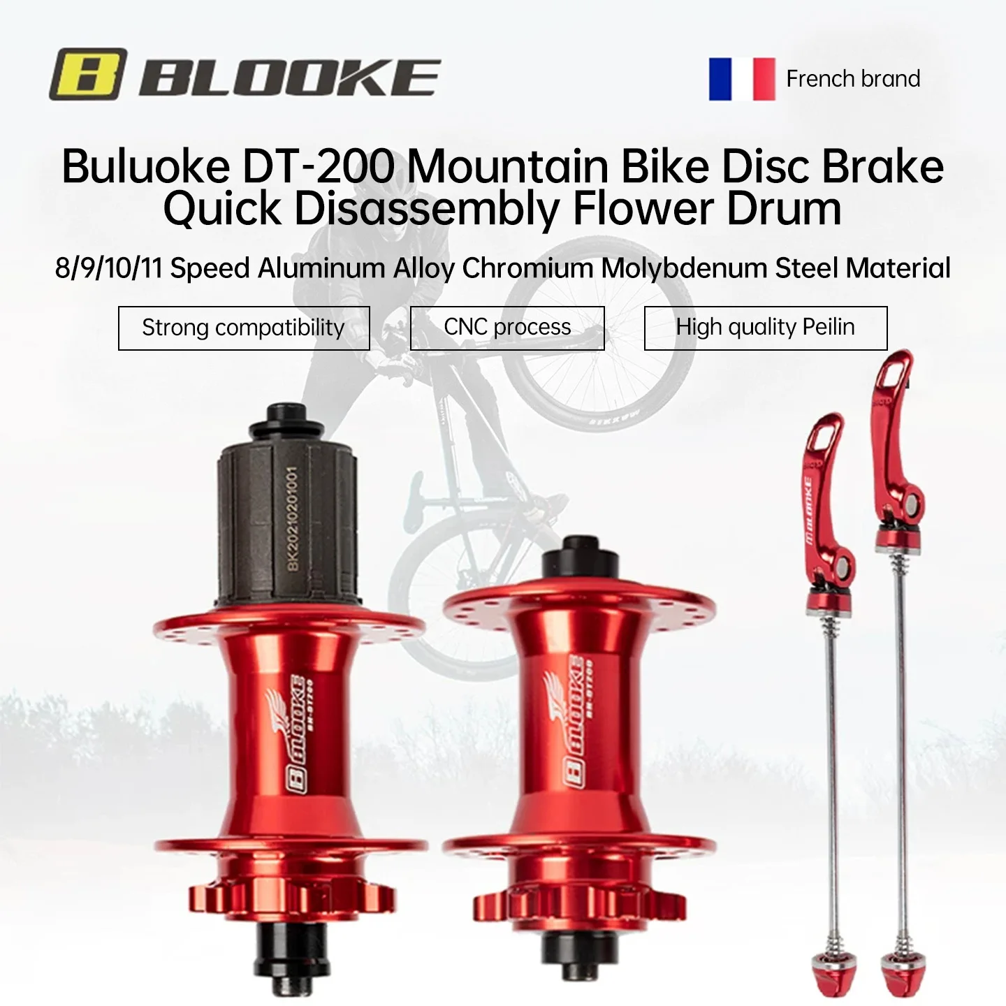 BLOOKE DT-200 MTB Quick Release Hub 32H for 8/9/10/11 Speed Double Sealed Bearings 6-Bolt Disc Brake Cycling Wheel Hub