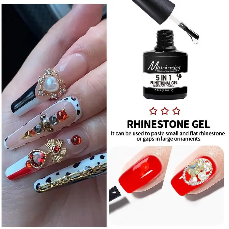 Gel Nail Glue For Press On Nails 5 In 1 Functional Nail Base Glue For Nails Nail Polish Primer Nail Art Design Nail Glue