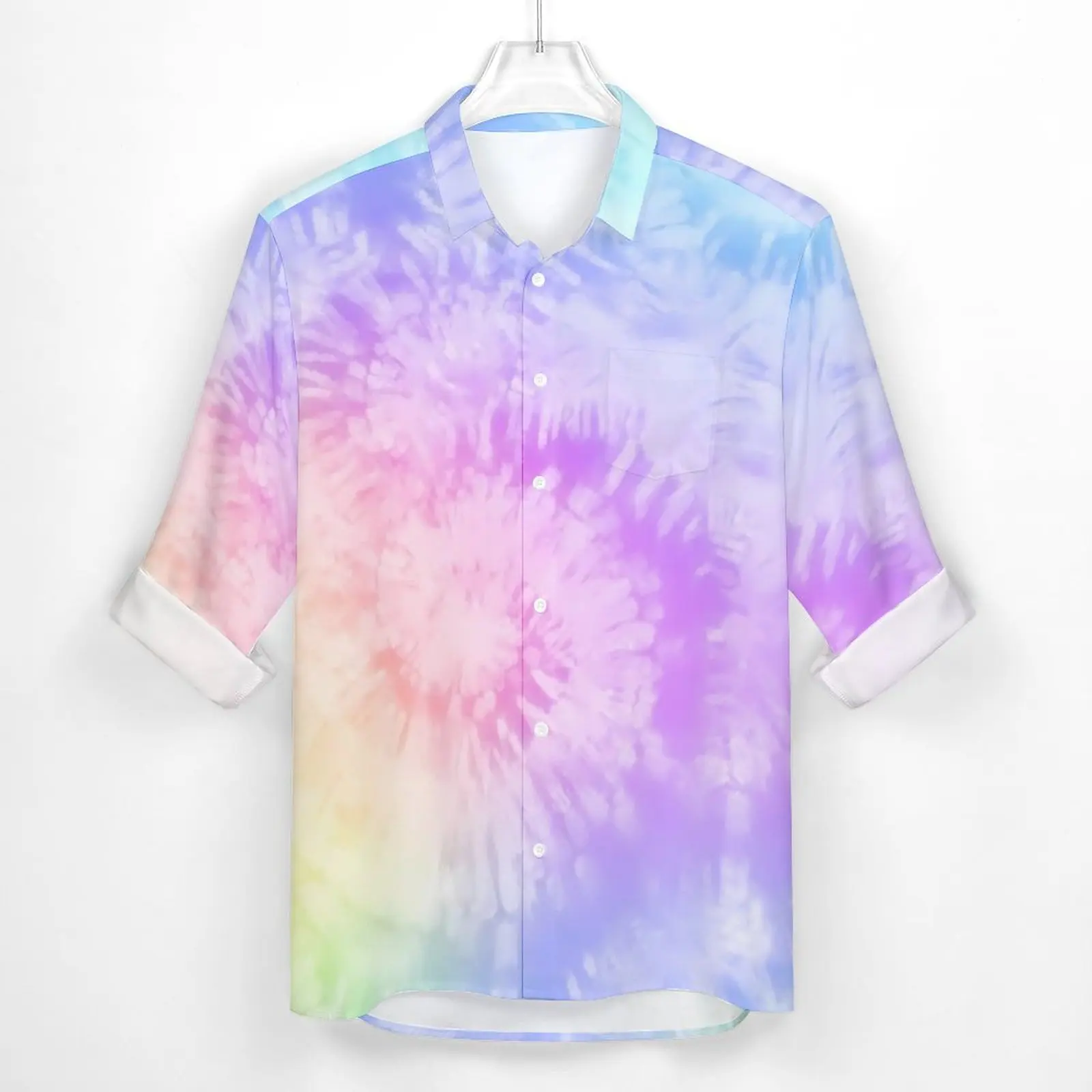 Pastel Tie Dye Shirt Spring Spiral Print Casual Shirts Men Loose Blouses Long Sleeve Graphic Harajuku Tops Big Size