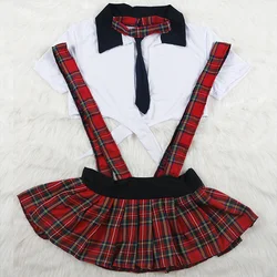 Porn Babydoll Sexy Lingerie Women School Girl Costumes Suspender Plaid Skirt Set Student Cosplay Uniform Japanese Role Play