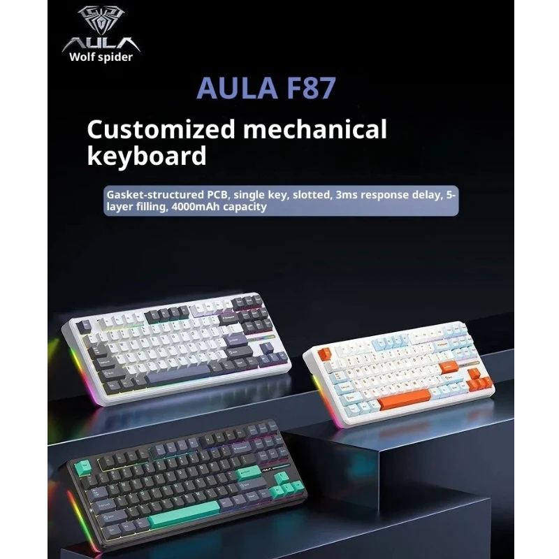

New New Aula F87pro Three-Mode Wireless Bluetooth Customized E-Sports Live Office Machinery Keyboard Boys Girls Surprise Gifts