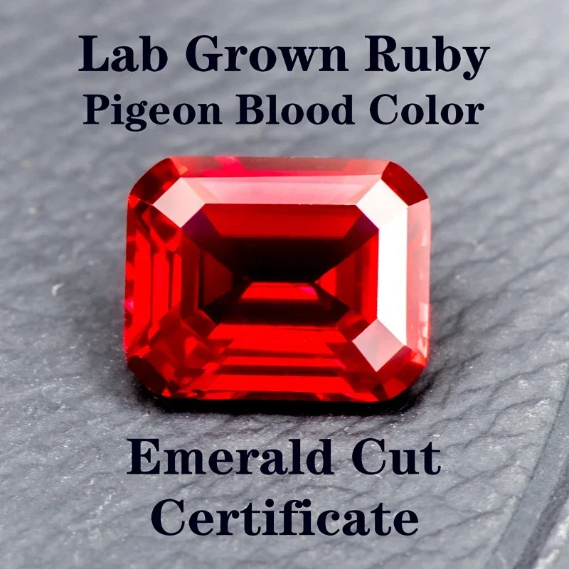 

Lab Grown Ruby Emerald Cut Pigeon Blood Color VVS1 Charms Gemstone DIY Ring Necklace Earrings Main Materials with Certificate