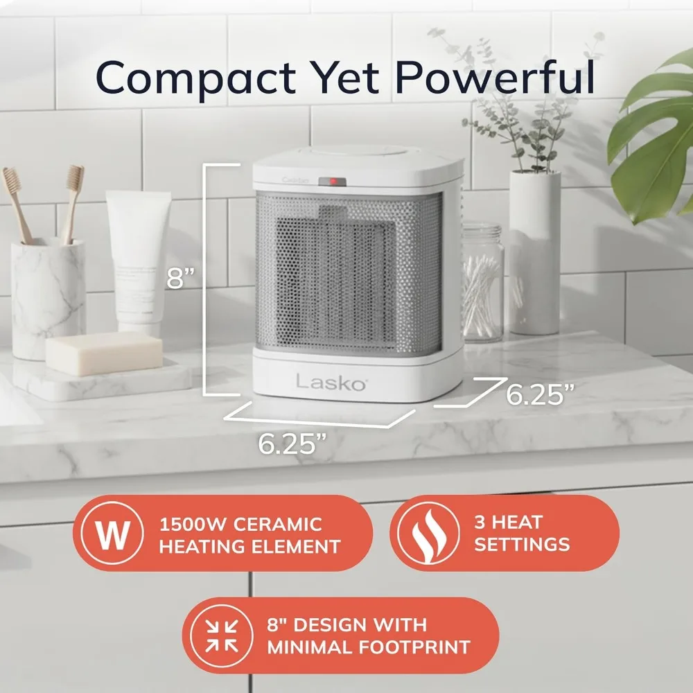 Pemanas Ruangan Keramik Portabel dengan Steker Pengaman ALCI, 2 Pengaturan Panas, 1500W untuk Penggunaan di Kamar Mandi