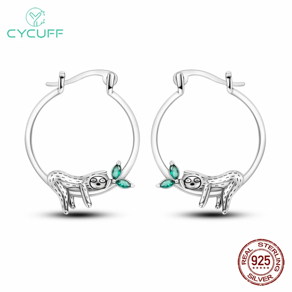 36 Style Real 925 Sterling Silver Sloth Hoop Earrings Animal Cat Snake Earrings For Women Wedding Gift Fine Jewelry Dragonfly