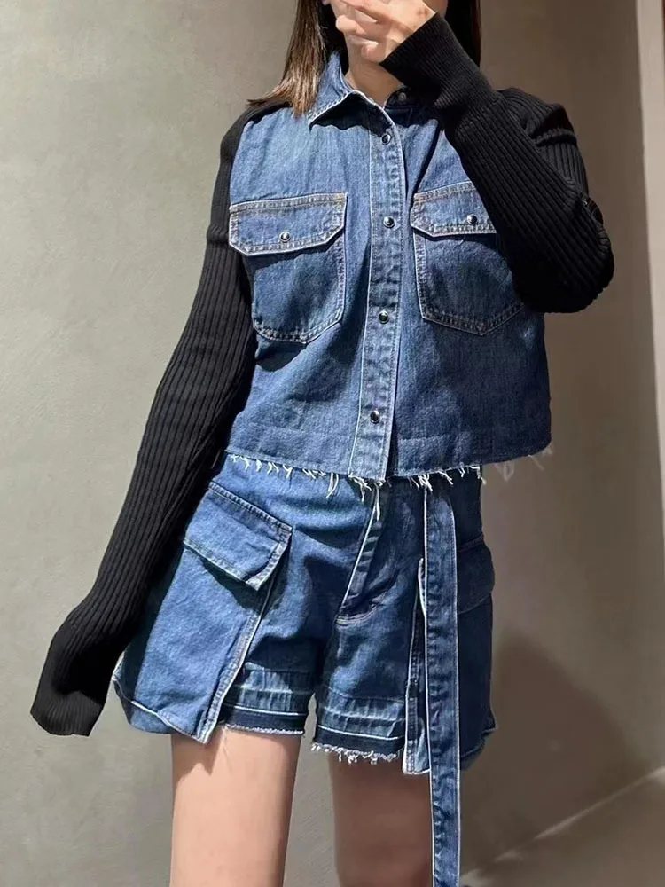 [ZOCI] 2024 Autumn Men FOG Denim Shorts 2024 New Casual Versatile Double-sided Large Pocket Belt New