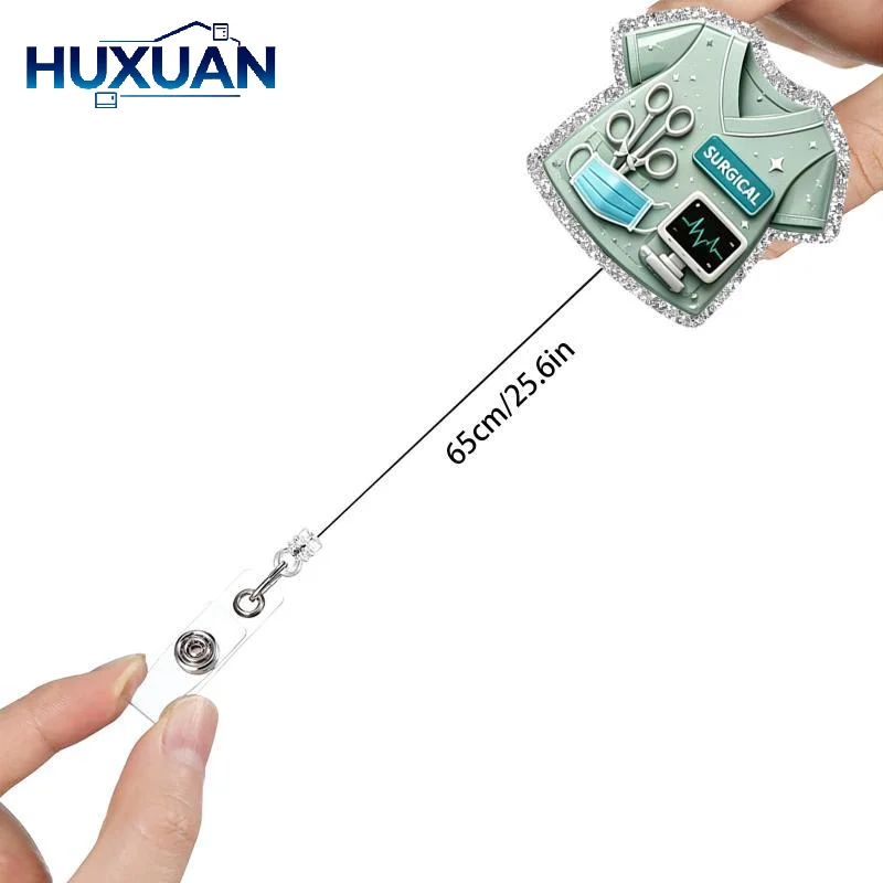 Rotatable Retractable Badge Reel With Glitter Design, Nurse Uniform Clip On ID Card Holder For Hospital Staff Work ID