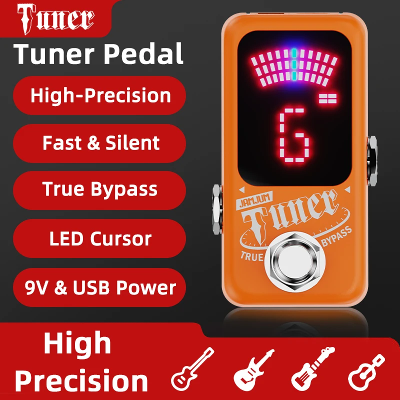 JAMJUM Mini Tuner Pedal True Bypass Guitar Tuner Effect Pedal Large LED Display Chromatic Tuner for Electric Guitar Bass