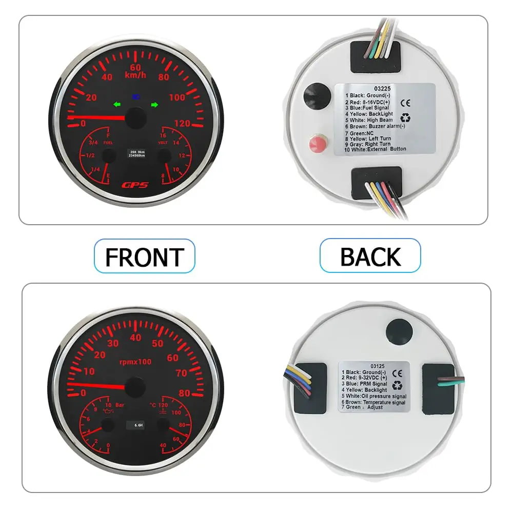 110mm Black Stainless Steel for Auto Meter Gauge Set GPS Speedometer Odometer 0-200MPH 8000RPM Tachometer Fuel Level Oil New