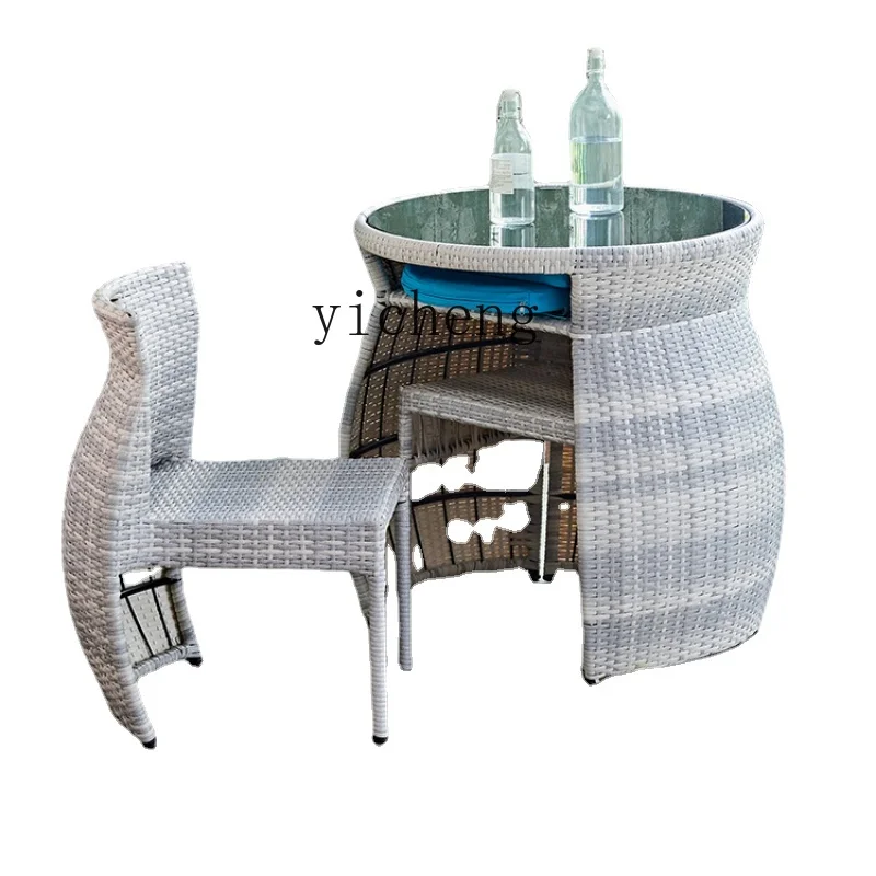 Zf Combination Home Leisure Courtyard Apartment Coffee Table Three-Piece Rattan Chair