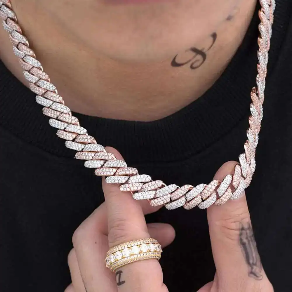 

Two-tone 925 Sterling Silver Hip Hop Jewelry High Quality Iced Out Moissanite Cuban Link Chain