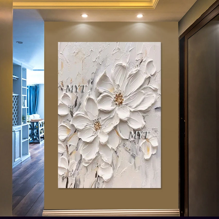 

Hand-painted Knife Art White Heavy Texture Simple Designs Abstract Flower Oil Painting Decorative Items For Home Canvas Picture