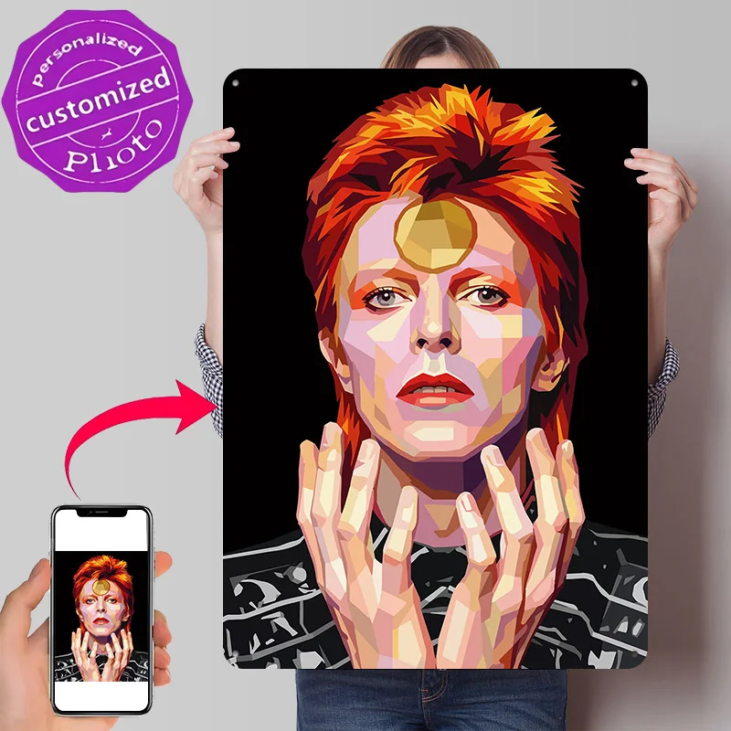 David Bowie Pop Art Portrait Metal Poster Perfect Gift for Fans Lovers Personalized Wall Art Metal Sign for Home Decor Items