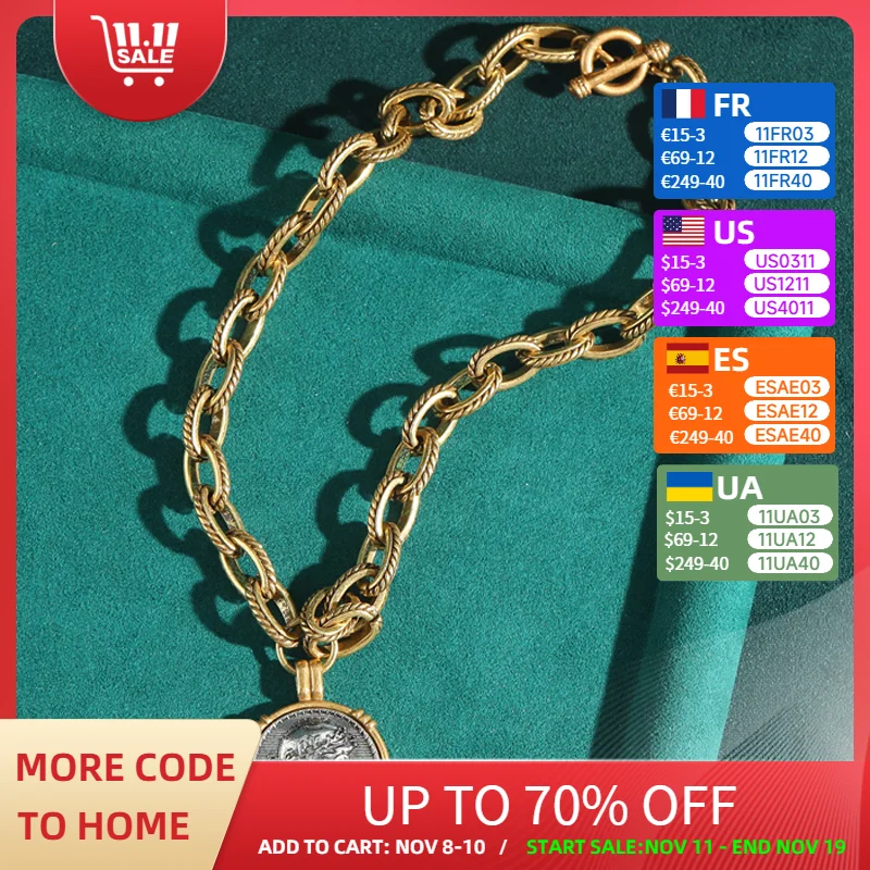 

Vintage Queen Portrait Antique Coins Pendant Necklace Woman Gold Color Chain Retro Designer Gift Daily Formal 2025 Trend Jewelry
