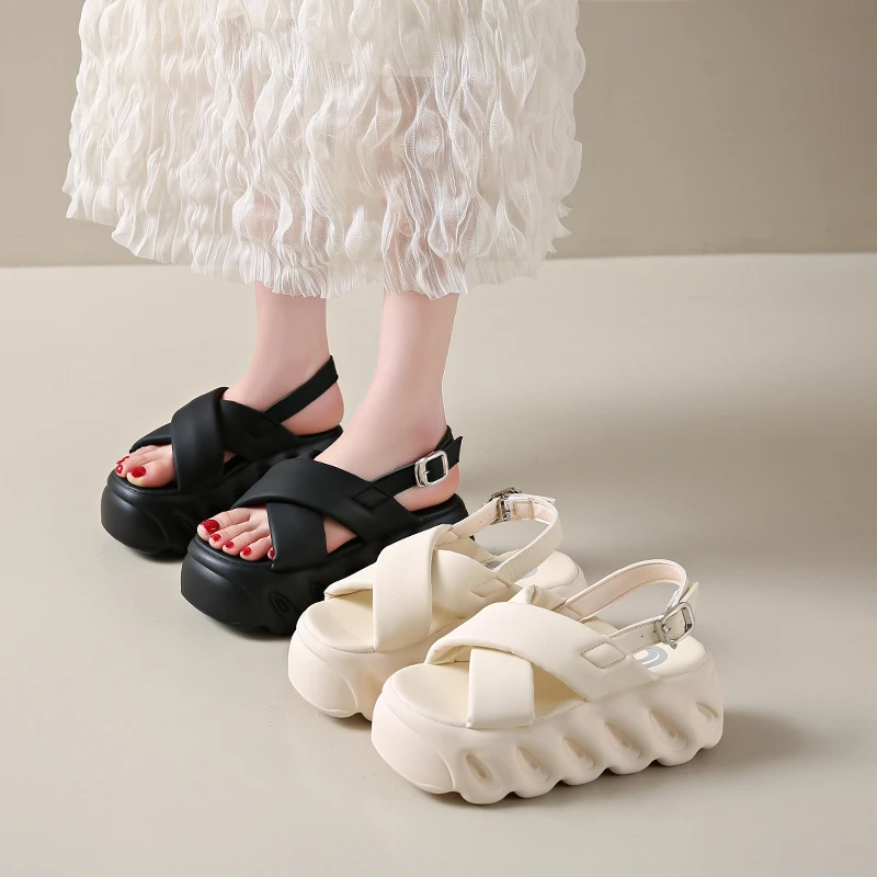 

Летние женские парусиновые сандалии на толстой подошве 8 см, новые шлепанцы с открытым носком, сандалии на высокой платформе 9 см с пряжкой, женские туфли Zapatillas Mujer