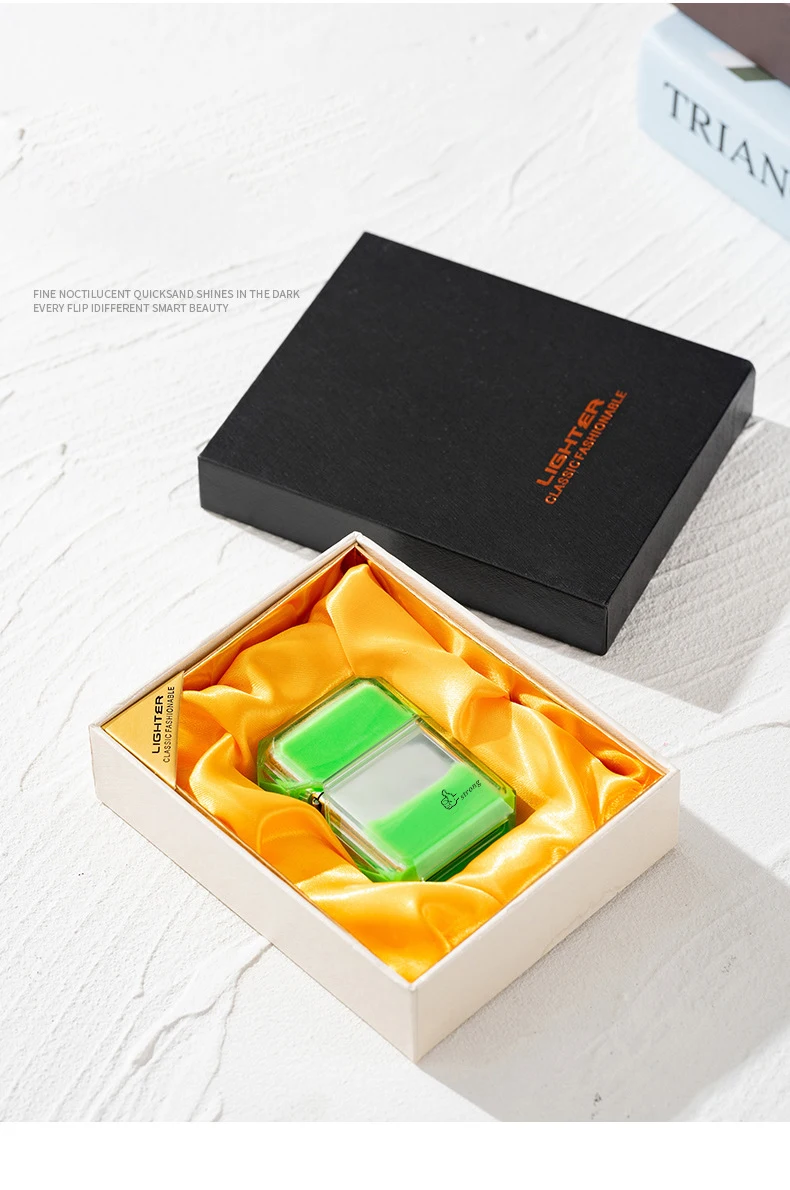 Luminous quicksand fluorescent gas lighter windproof creative transparent shell cigarette accessories give boyfriend trendy gift