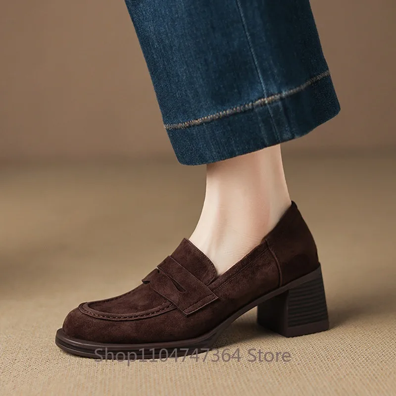 New Design Fashion Genuine Leather High Heels Women's Shoes Dress Work Comfortable Casual Loafers Pumps Female Leather Shoes