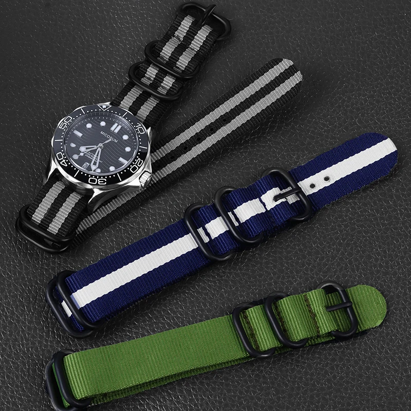 Ремешок тканевый для наручных часов, Универсальный сменный Браслет с черной пряжкой, в стиле милитари, Нейлоновый, 18 мм 20 мм 22 мм