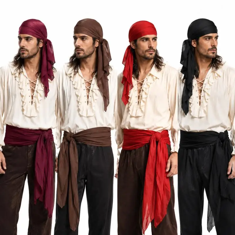 Pirate Head Scarf And Waist Sash Set Medieval Bandana Long Tail Headband Waist Belt For Men Women Halloween Cosplay Fancy Outfit