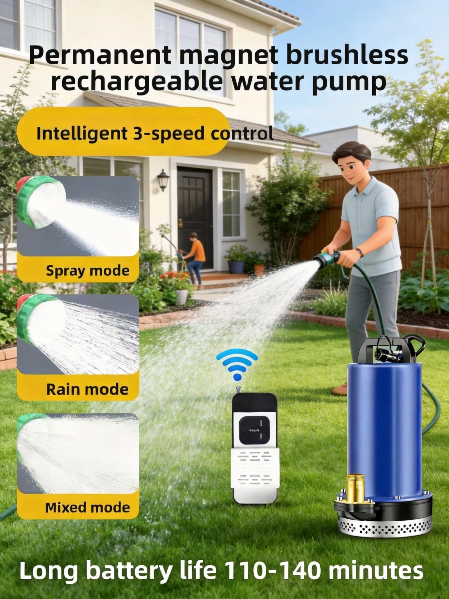 Brushless Wireless Remote Control Rechargeable Submersible Pump, Household Agricultural Electric Irrigation Pump