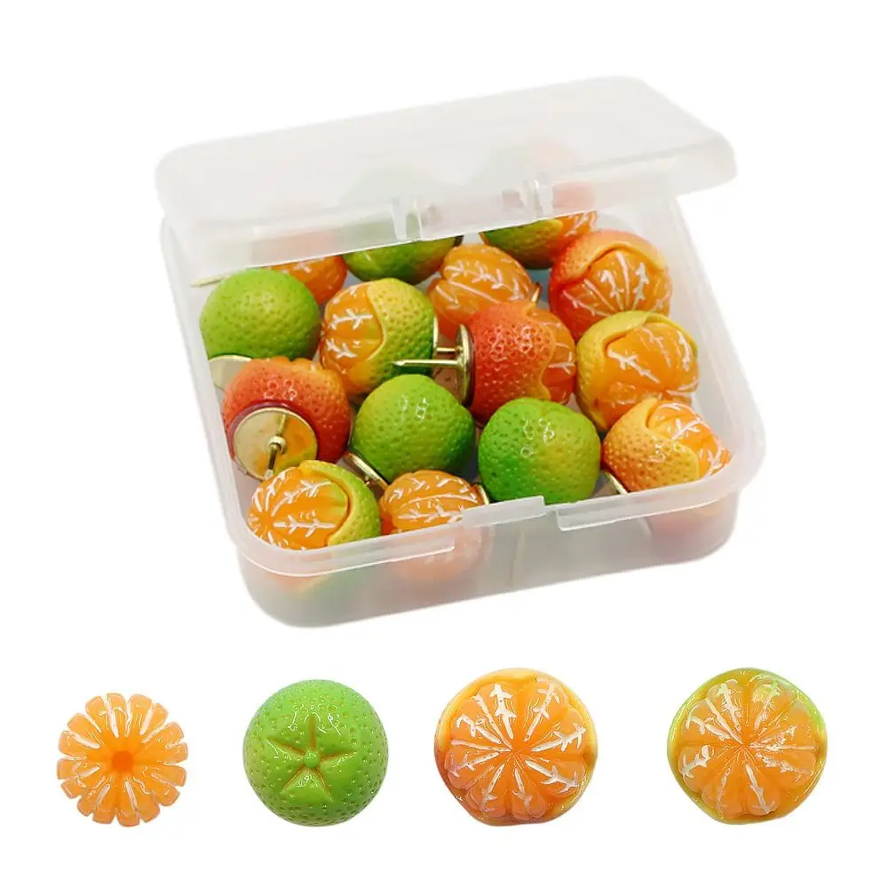 15 pz portatile creativo simulato frutta puntine fai da te riutilizzabili puntine arancioni carino con scatola borchie decorative bacheca di sughero