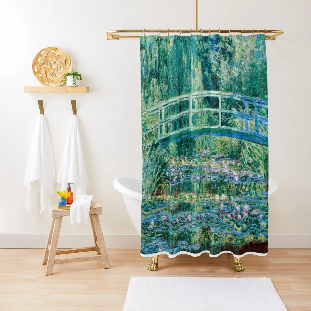 1899-Claude Monet-Water Lilies and Japanese Bridge Shower Curtain Bathroom Fabric Set For Bathroom Funny Shower Curtain