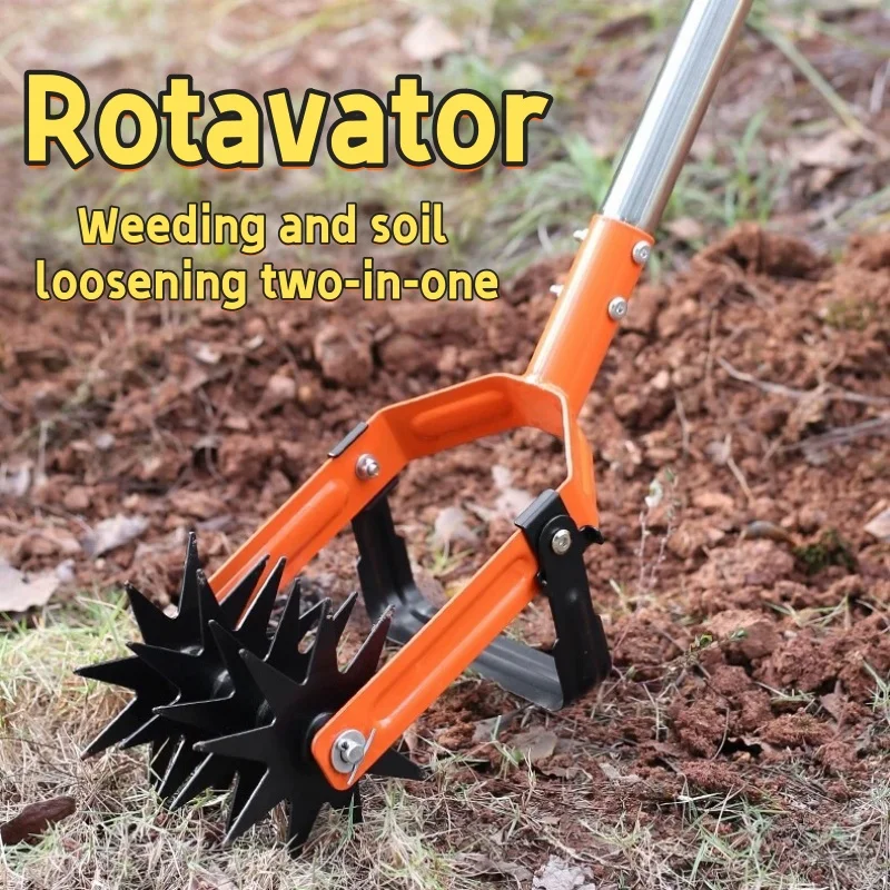 Adjustable Rotary Cultivator Garden Lawn Gardening Rotary Tiller and Hand-Held Garden Cultivator Tool Soil Plowing Tool for Soil