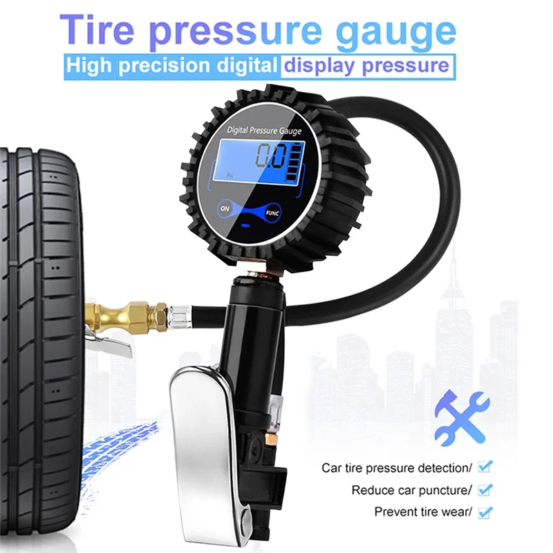 

L37A-Цифровой манометр для накачивания давления в шинах Манометр для воздушной линии с зажимом-насосом