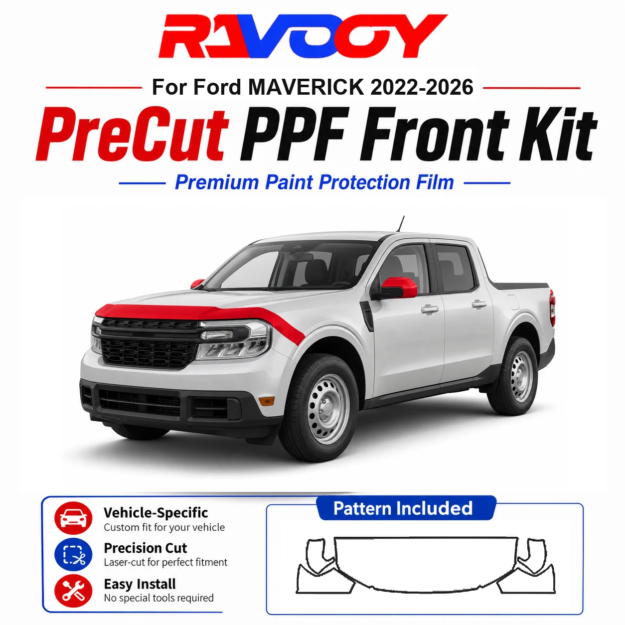 

8.5mil TPU Precut PPF Kit For Ford MAVERICK 2022-2026 - Hood, Fenders & Mirror Set - Self-Healing Clear Bra Film