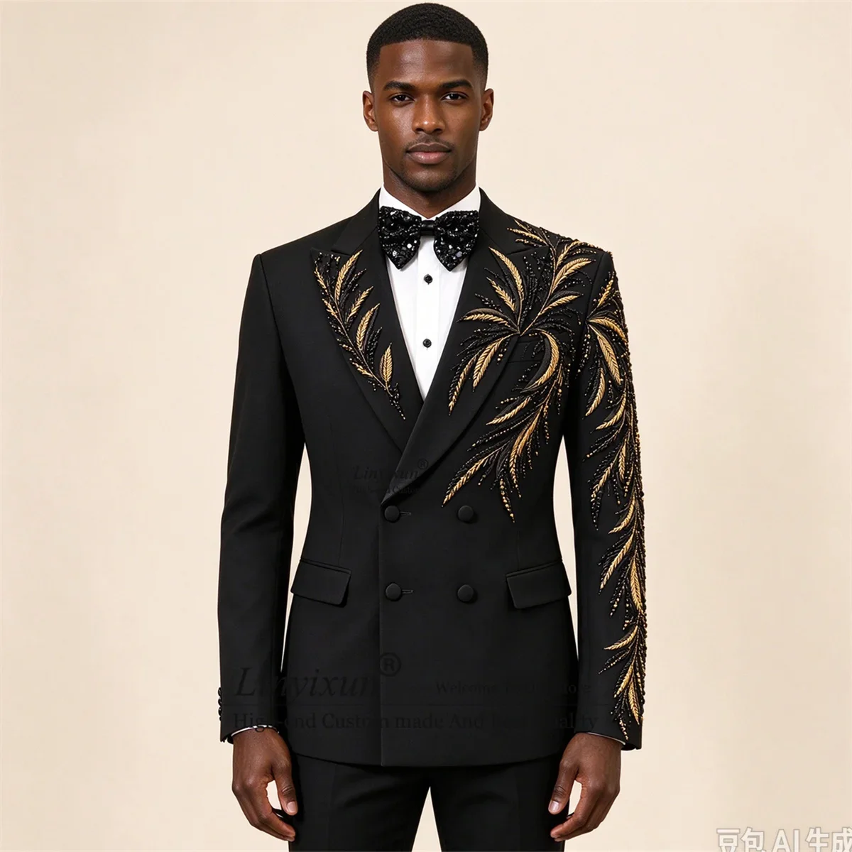 Glitter Jewelry Diamond Men Suits Customized Slim Fit Double Breast Groom Male Blazers 2 Piece Sets Wedding Tuxedos ropa hombre