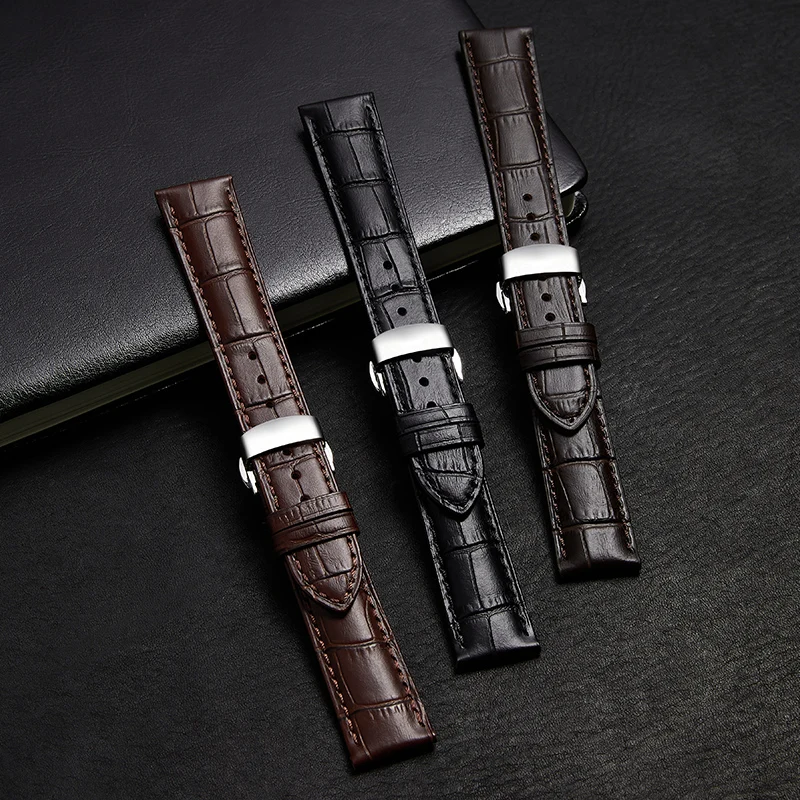 جلد العجل مربط الساعة 12 مللي متر 18 مللي متر 20 مللي متر 22 مللي متر 24 مللي متر الأشرطة مع الصلبة التلقائي فراشة مشبك الأعمال حزام (استيك) ساعة