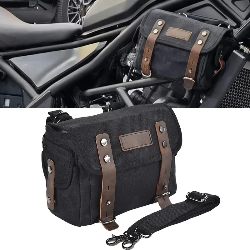 Motorcycle Tail Bag SaddleBag Waterproof Waxed Canvas Detachable Crossbody Shoulder Luggage for Motorcycle Bike Touring