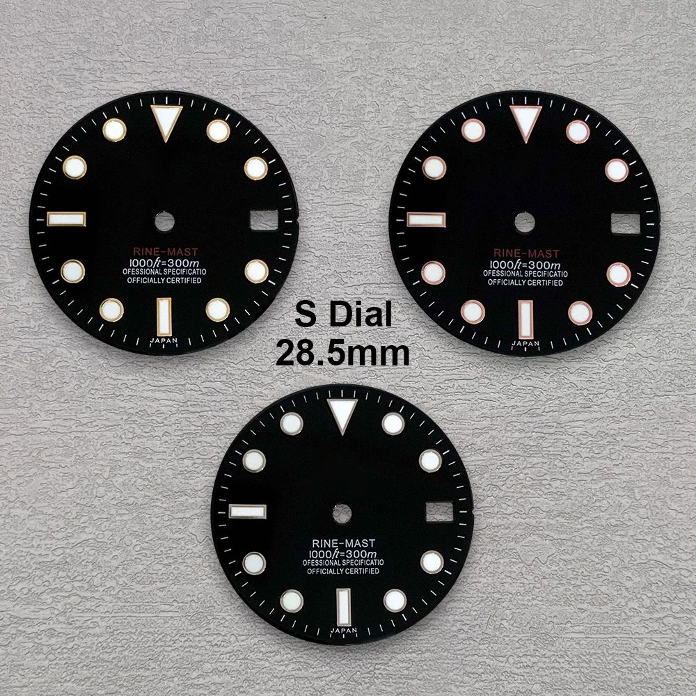 28.5mm Black Enamel S Dial Fit NH35/NH36/4R/7S Japanese Movement Green Luminous High-Quality Watch Modification Accessories