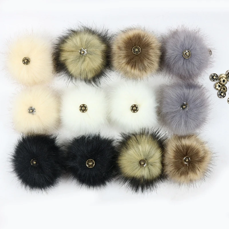 3Pcs/Set 10cm DIY Colorful Furry Pom Pom Ball with Press Button Removable Fluffy Pompom for Knitting Hat Shoes Scarves Bag Acces