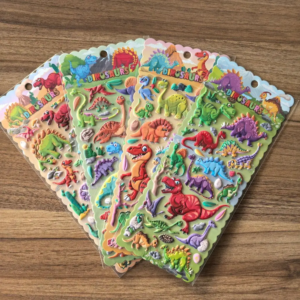 4 シートの恐竜 3D ステッカー - 子供の工作、ノート、部屋の装飾用のカラフルな恐竜デカール BulingBulingStickers ストア