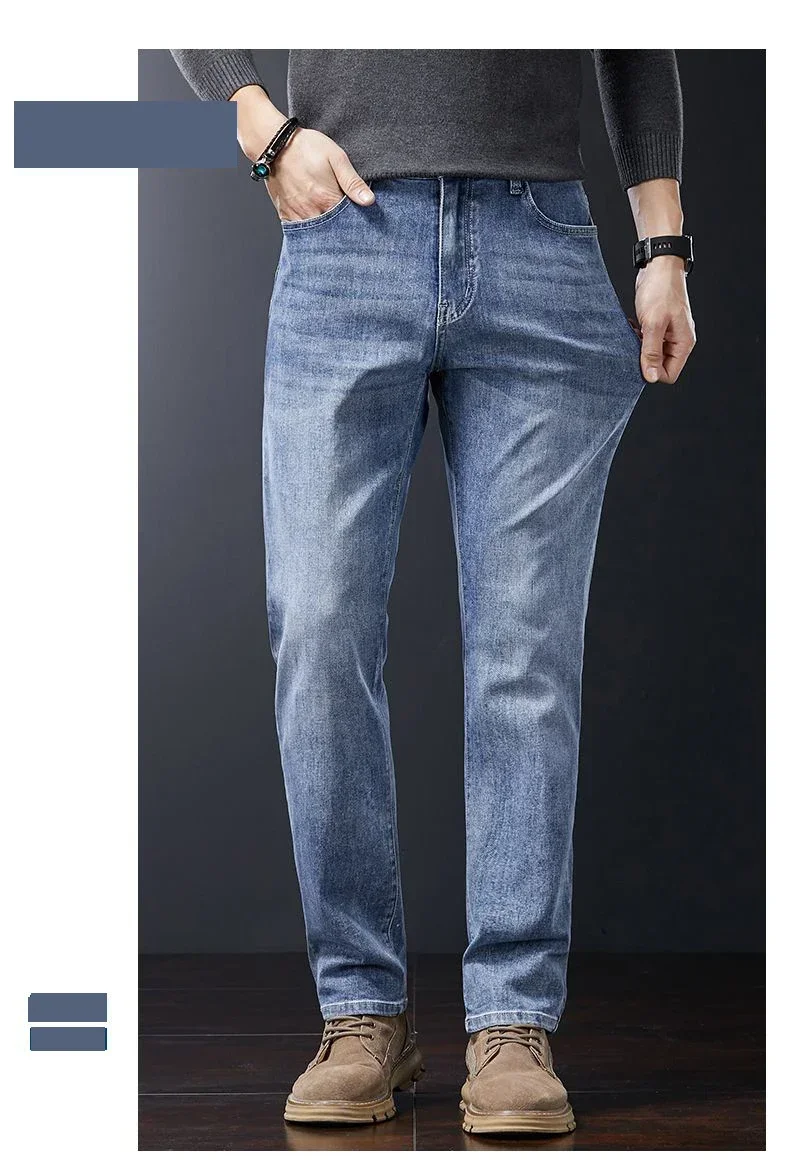 2027 Neue Herbst-Winter-Soft-Stretch-Jeans für Herren, Business-Casual, schmale, gerade Jeanshose, koreanische blaue, graue Arbeitshose für Männer – Detail 8