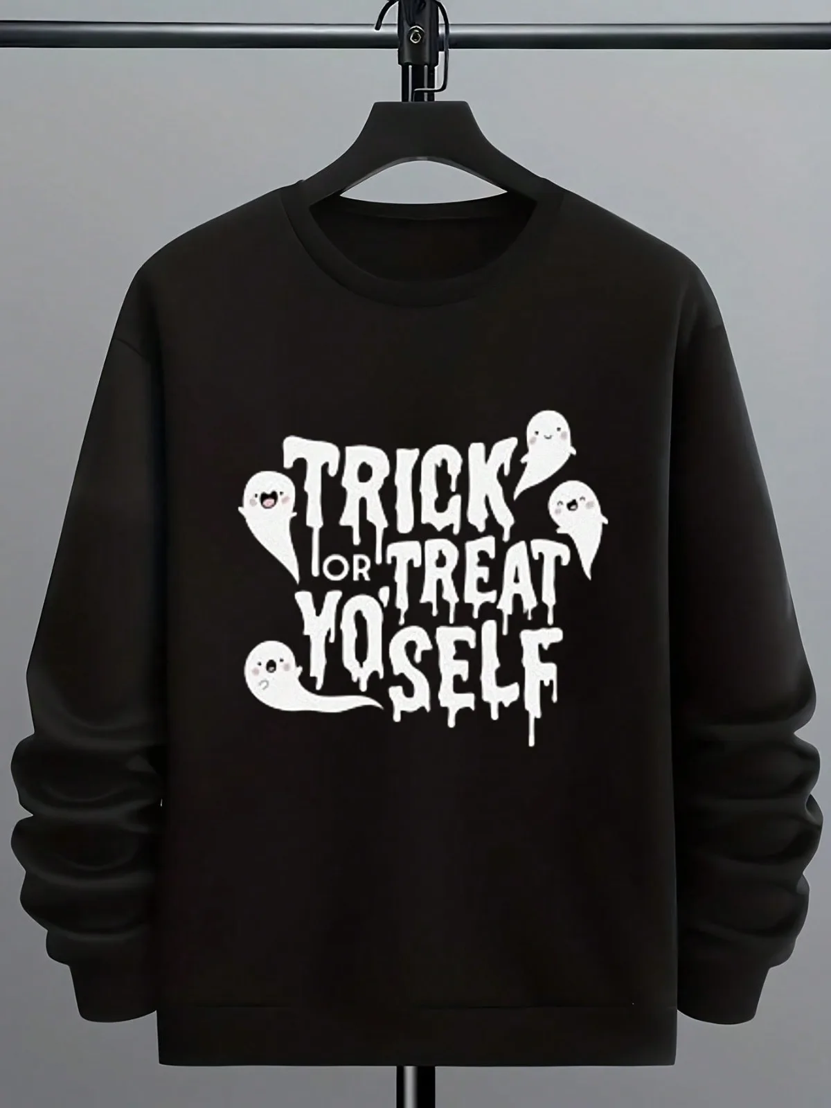 

Men Crewneck Sweatshirt Fall Clothes Graphic Crewneck With "Trick Or Treat Yo'self" And Ghost Print Warm And Comfortable With