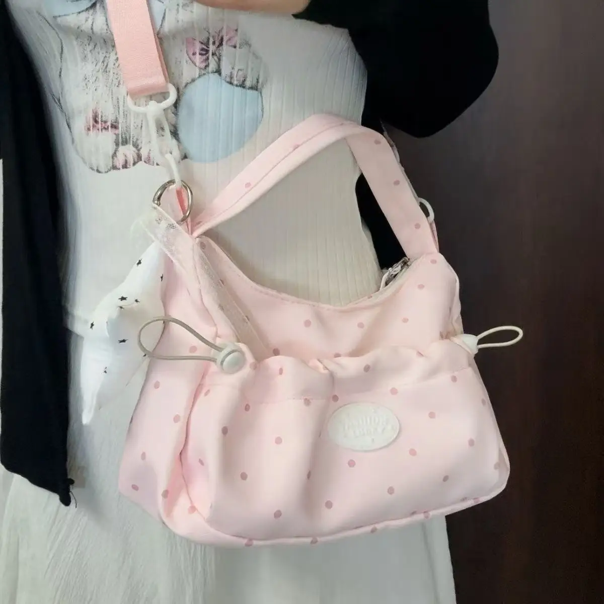 Koreanischer Stil, niedliche, plissierte Nischentasche, leicht, super beliebt, für den Arbeitsweg, Ein-Schulter-Tasche mit Kordelzug, Umhängetasche, Handtasche – Detail 1