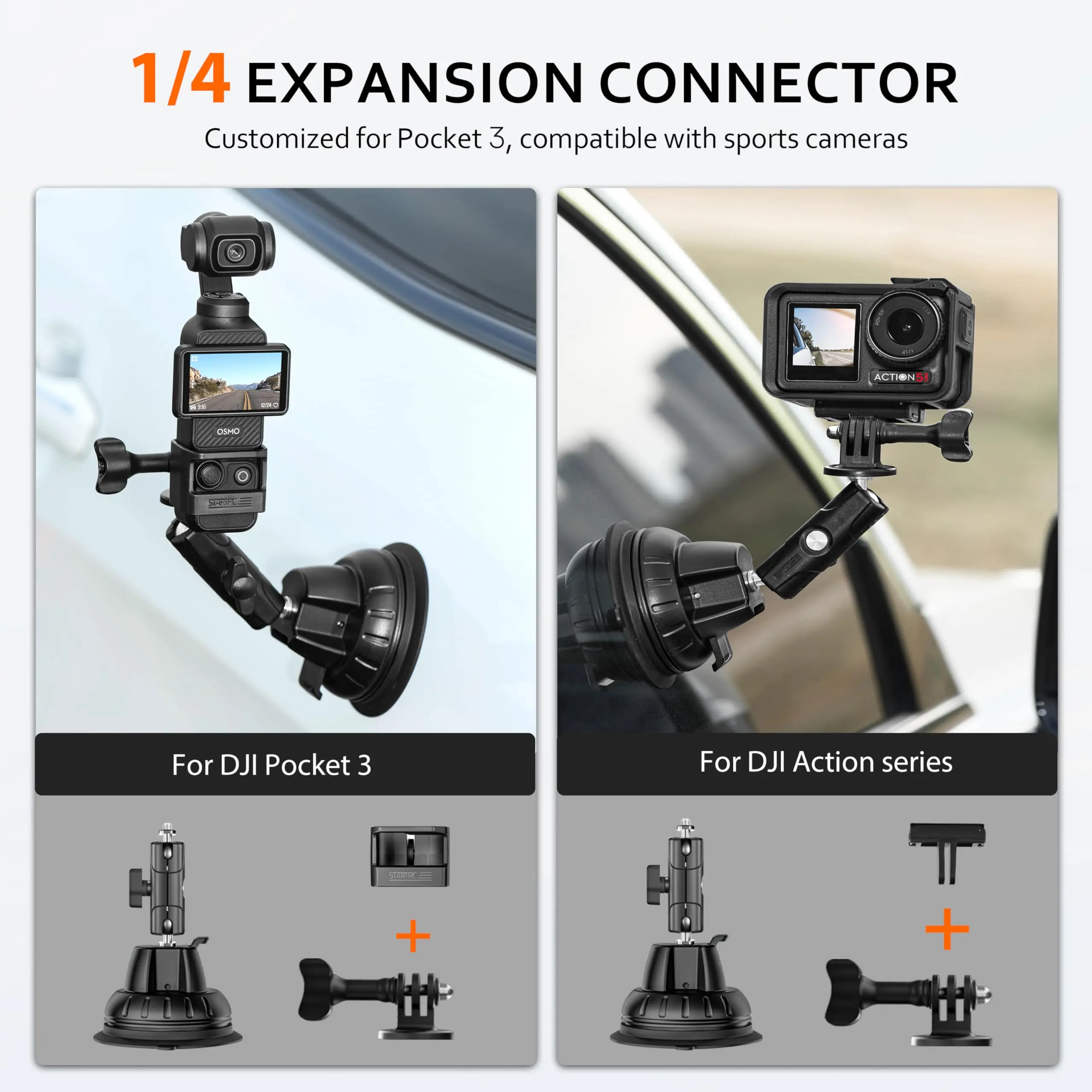 Pocket 3 Suction Cup Mount, Car Mount Windshield Window Dash Holder Kit with Expansion Adapter for DJI Osmo Pocket 3 Accessories