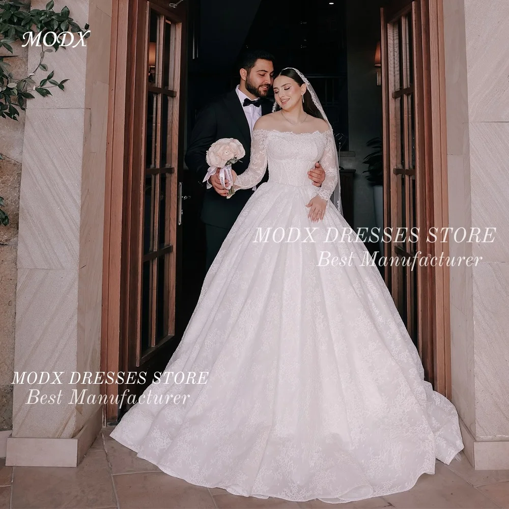 MODX Abito da sposa senza spalline in pizzo di lusso Abito da sposa maniche lunghe Lunghezza pavimento Abiti personalizzati Novias Boda Donna
