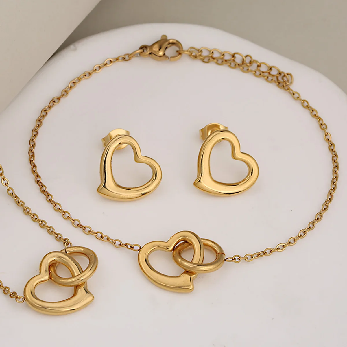 Trendy & Unique Hollow Round Heart Design Personalized Stainless Steel Jewelry 3pcs Set for Women, Street Eye-Catching