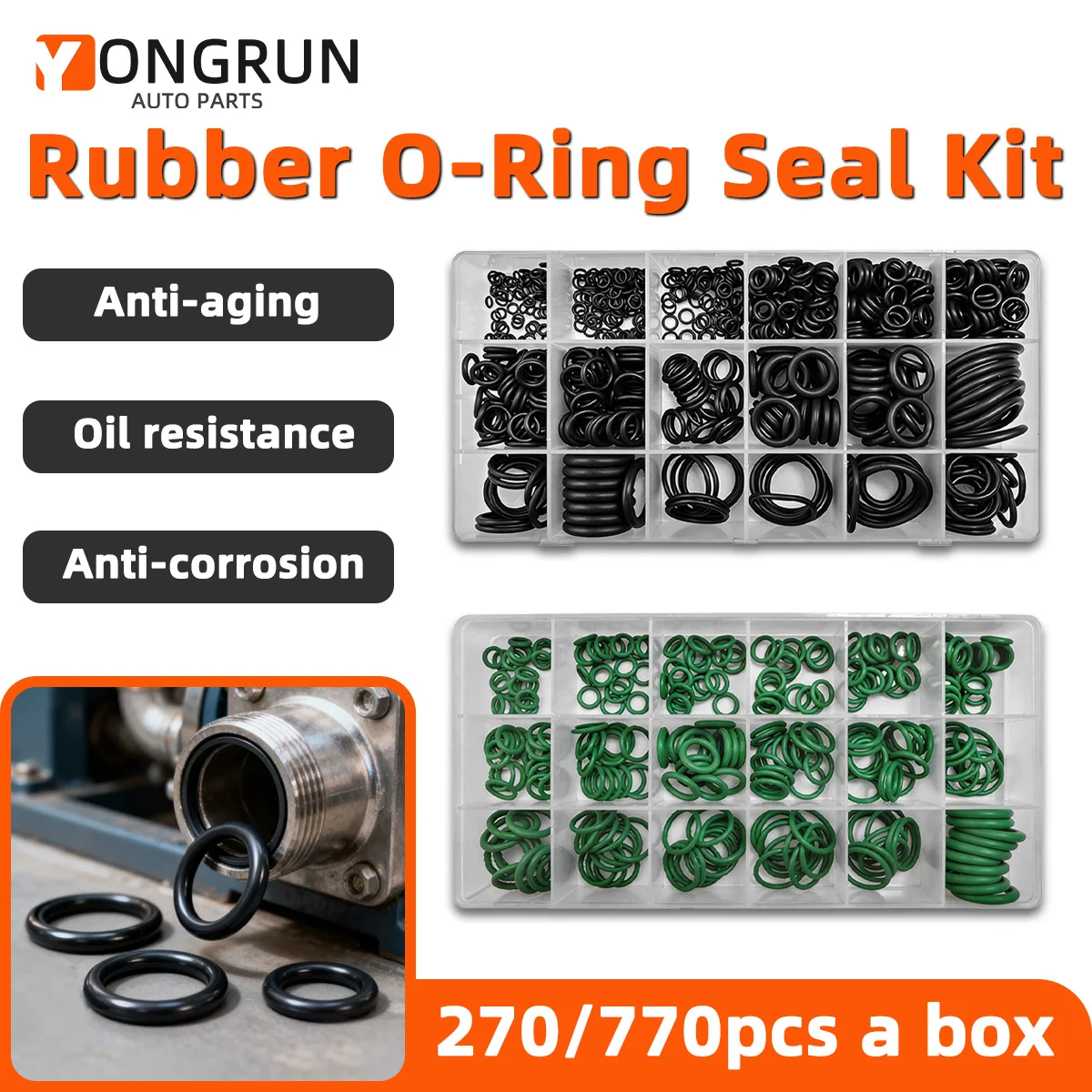 Gummi-O-Ring-Dichtungssatz 18 Größen A/C-Dichtungsscheibensatz für die Reparatur von Autoklimaanlagen, Zubehör für die Kfz-Reparatur. – Detail 1