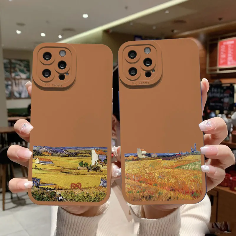 Art Oil Painting Bumper Harvest Paddy Phone Cases For iphone 11 12 13 14Pro Max Mini 7 8 Plus SE 20 X XR XS Max Soft Covers