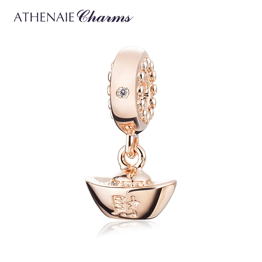 

ATHENAIE китайские слитки Юань Бао богатство Подвески Серебро Ясно CZ счастливые подвески для европейских женщин браслет