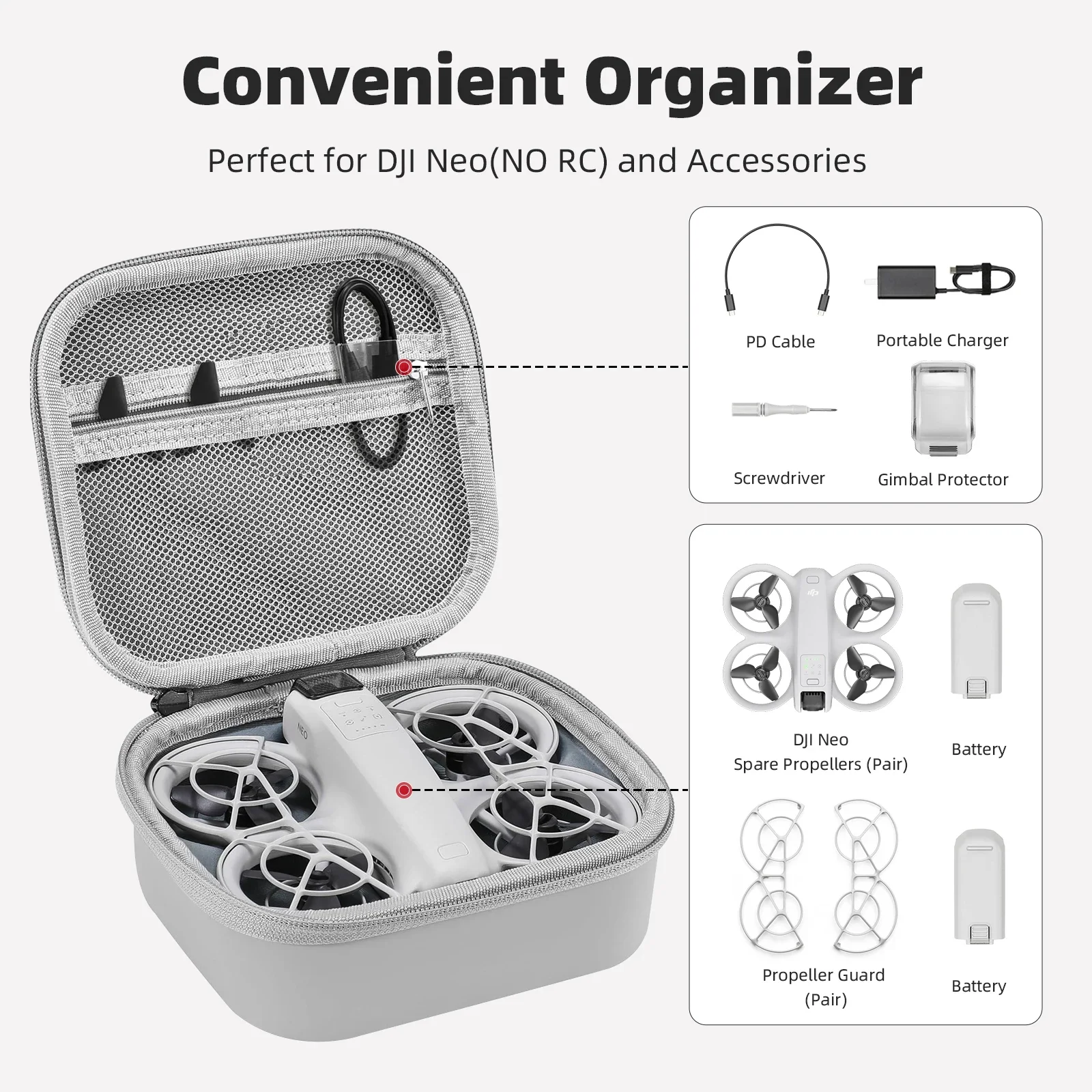 Drone Storage Case for DJI NEO Acce Portable Anti-Scrach Dustproof Drop-resistant Hard Shell Protective Bag with Battery Storage