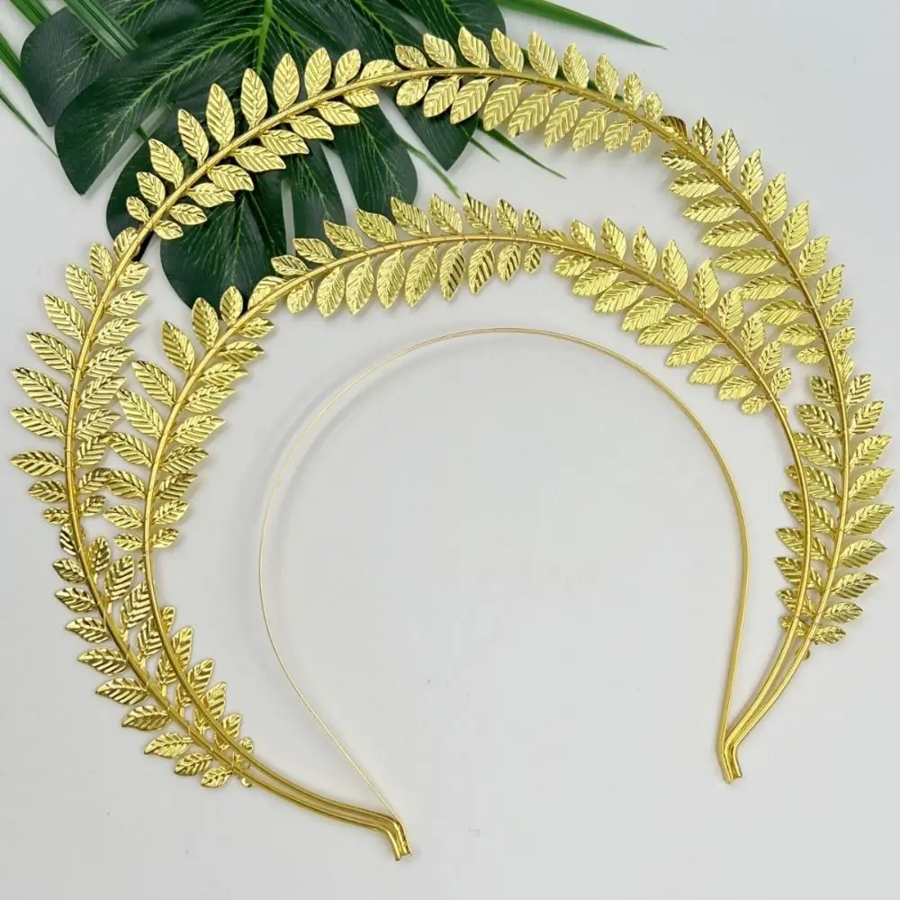 Gold Plated Halo Crown Wheat Ear Leaf Baroque Sun Goddess Crown Faux Pearl Inlaid Spike Design Goddess Headpiece