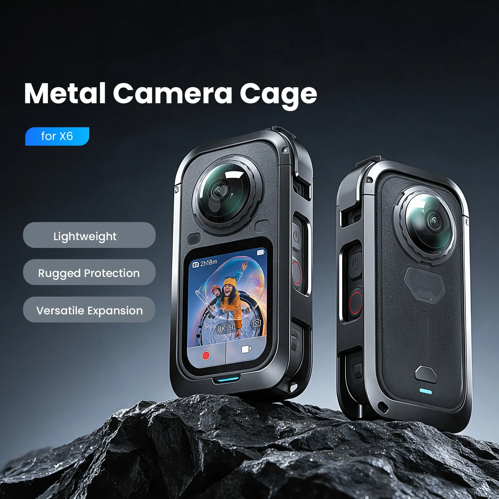 For Insta360 X6 Aluminum Alloy Camera Cage Protective Frame Cold Shoe 1/4 Screw Quick Release Anti Drop