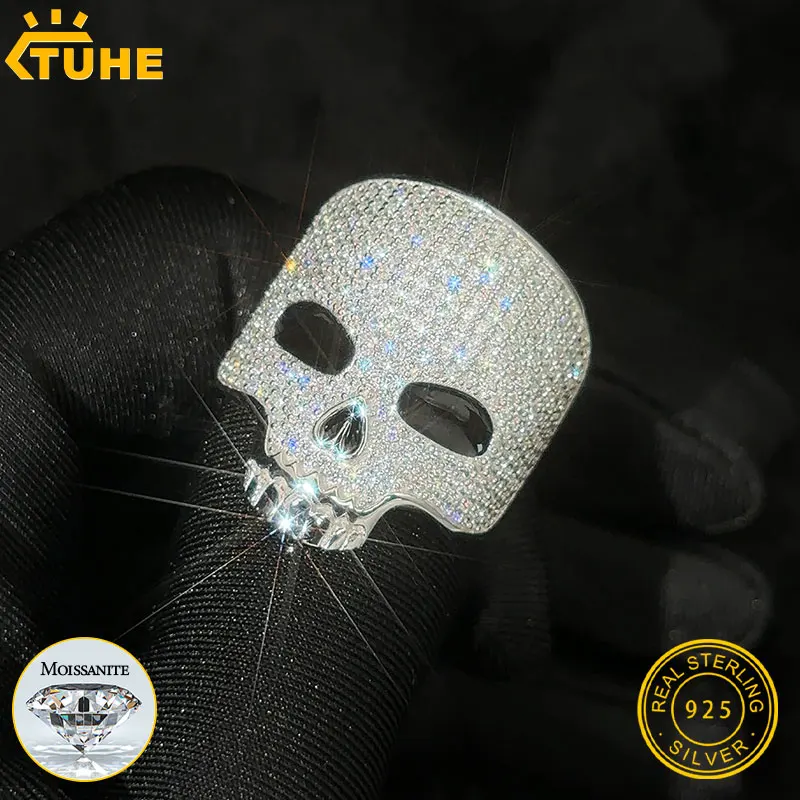 

TUHE Unisex 925 Silver Skeleton Ring Moissanite Stone Iced Out Couple Rings For Men Hip Hop Jewelry Gifts