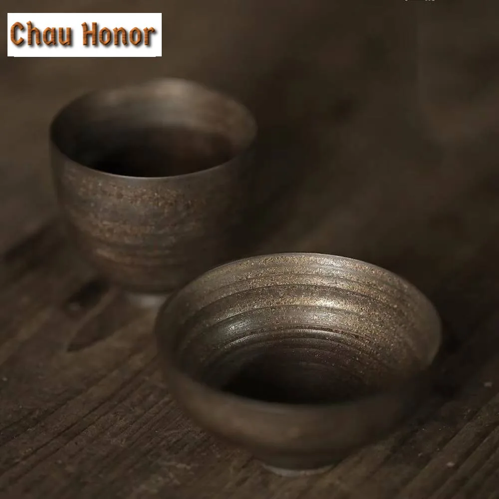 Chinese Handmade Thin Tire Iron Glazed Tea Cups Japanese Coarse Pottery High Foot Master Cup Personal Master Cup Puer Tea Bowl