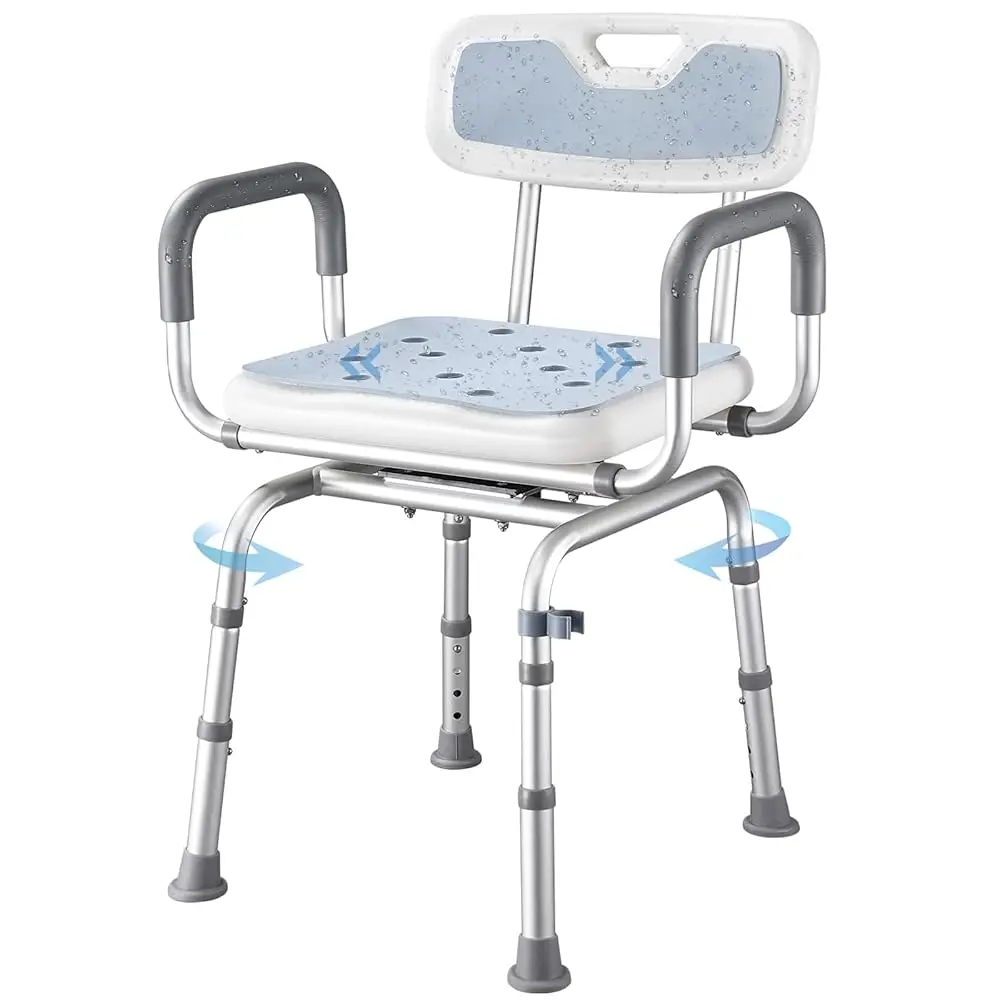 

Swivel Shower Chair With A And Back, Rotatable Shower Chair With Adjustable Height, Non-Slip Bath Tub Transfer Stool, Safe