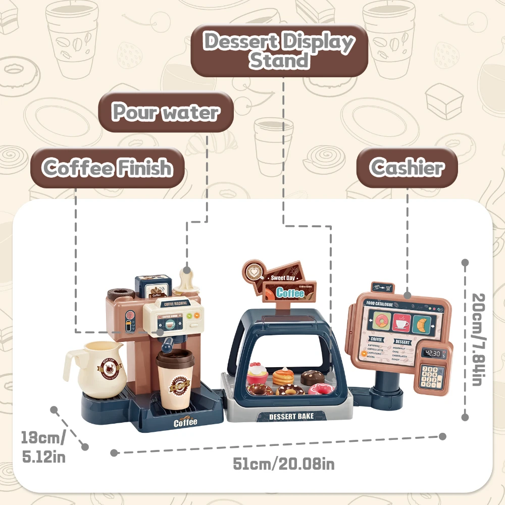 WizKidz Toy Coffee Maker Machine & Cash Register Kit with Sound Light Kids Kitchen Pretend Play Set for Ages Fun Learning Toys